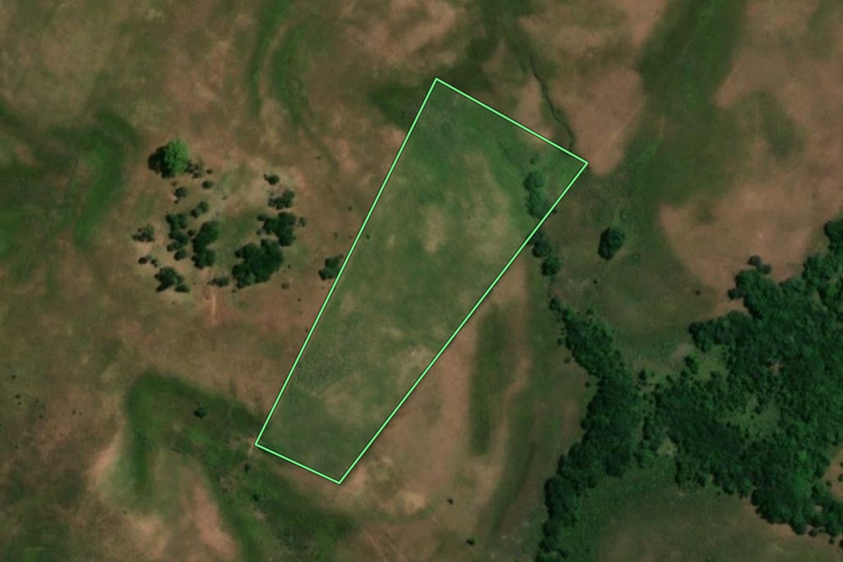 Imagem de satélite do imóvel rural em Dom Pedrito (RS), com o contorno declarado no CAR desenhado por cima.