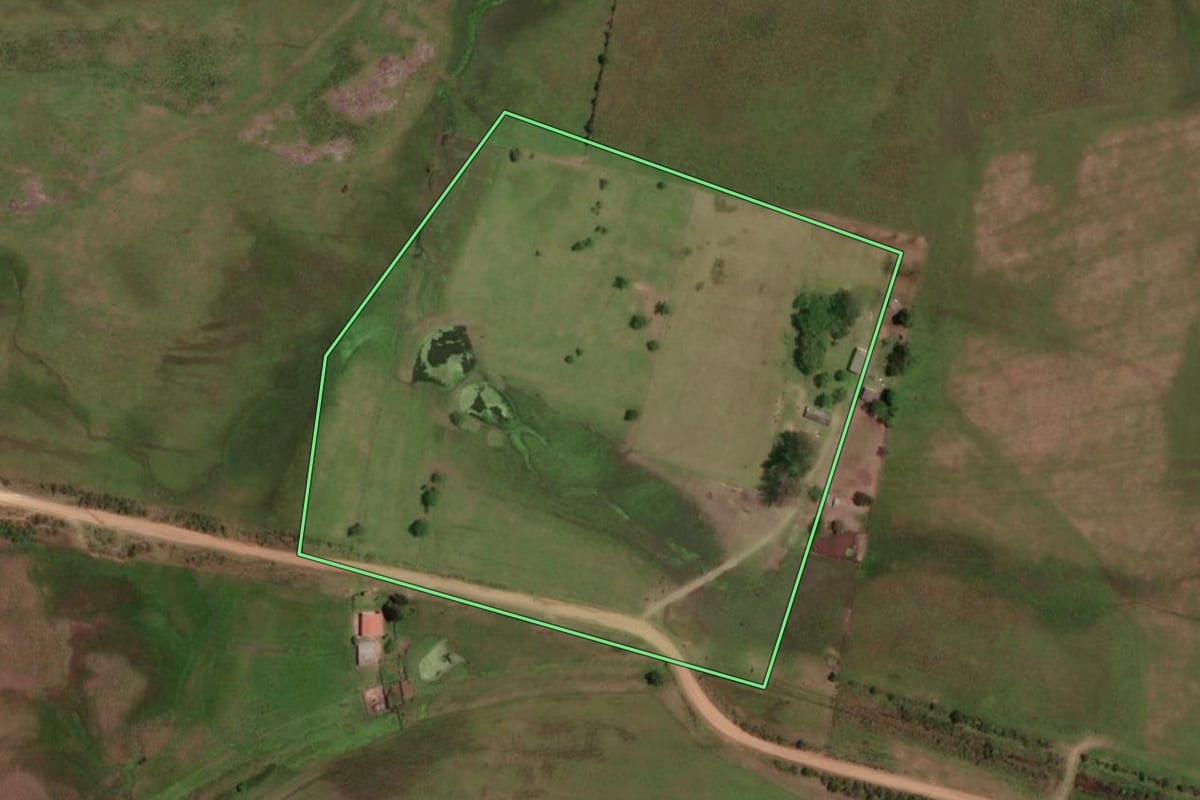 Imagem de satélite do imóvel rural em Dom Pedrito (RS), com o contorno declarado no CAR desenhado por cima.