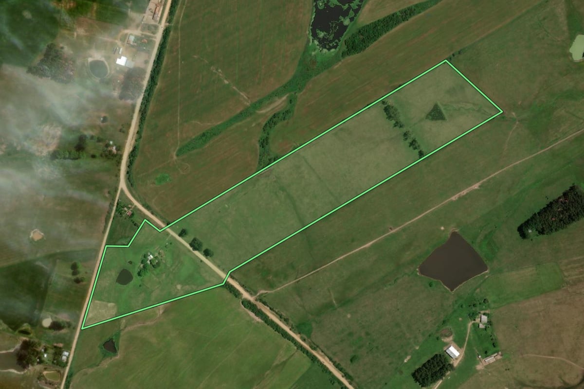 Imagem de satélite do imóvel rural em Dom Pedrito (RS), com o contorno declarado no CAR desenhado por cima.