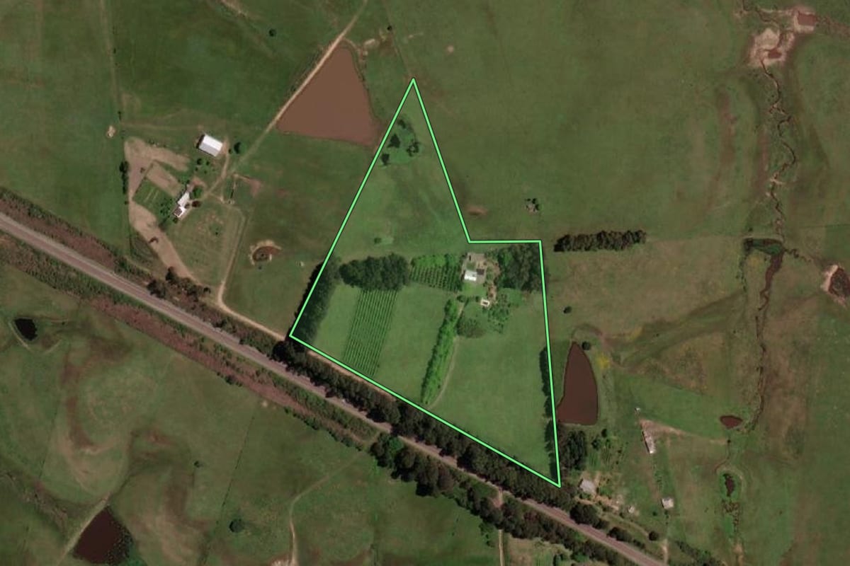 Imagem de satélite do imóvel rural em Dom Pedrito (RS), com o contorno declarado no CAR desenhado por cima.