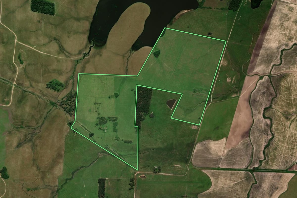 Imagem de satélite do imóvel rural em Dom Pedrito (RS), com o contorno declarado no CAR desenhado por cima.