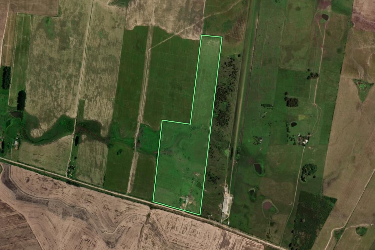 Imagem de satélite do imóvel rural em Dom Pedrito (RS), com o contorno declarado no CAR desenhado por cima.