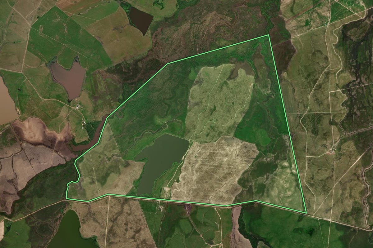 Imagem de satélite do imóvel rural em Dom Pedrito (RS), com o contorno declarado no CAR desenhado por cima.