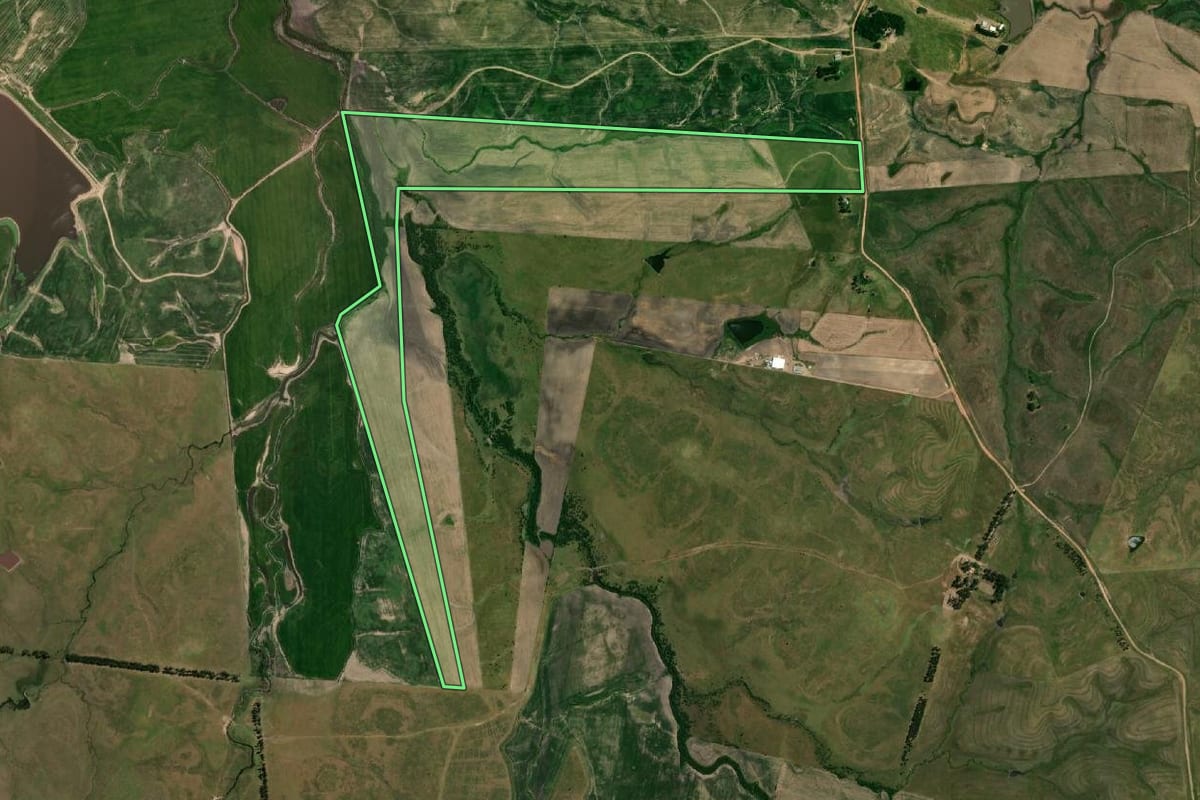 Imagem de satélite do imóvel rural em Dom Pedrito (RS), com o contorno declarado no CAR desenhado por cima.