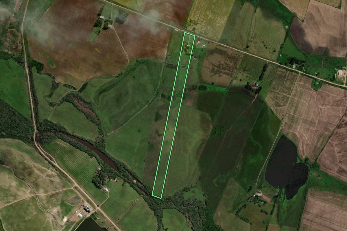 Imagem de satélite do imóvel rural em Dom Pedrito (RS), com o contorno declarado no CAR desenhado por cima.