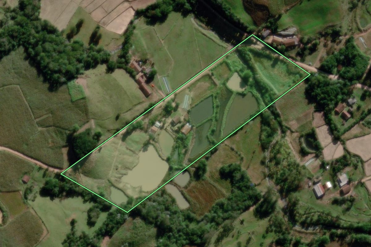 Imagem de satélite do imóvel rural em Dona Francisca (RS), com o contorno declarado no CAR desenhado por cima.