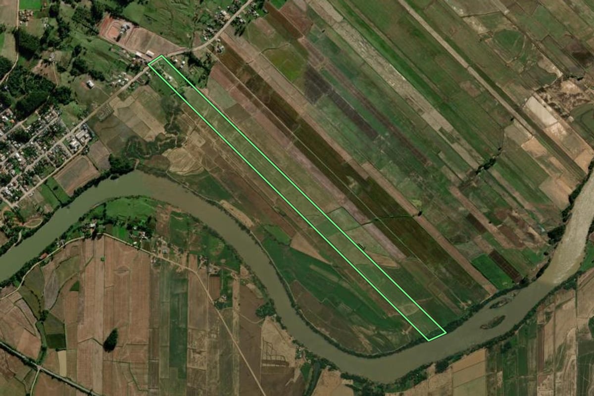 Imagem de satélite do imóvel rural em Dona Francisca (RS), com o contorno declarado no CAR desenhado por cima.