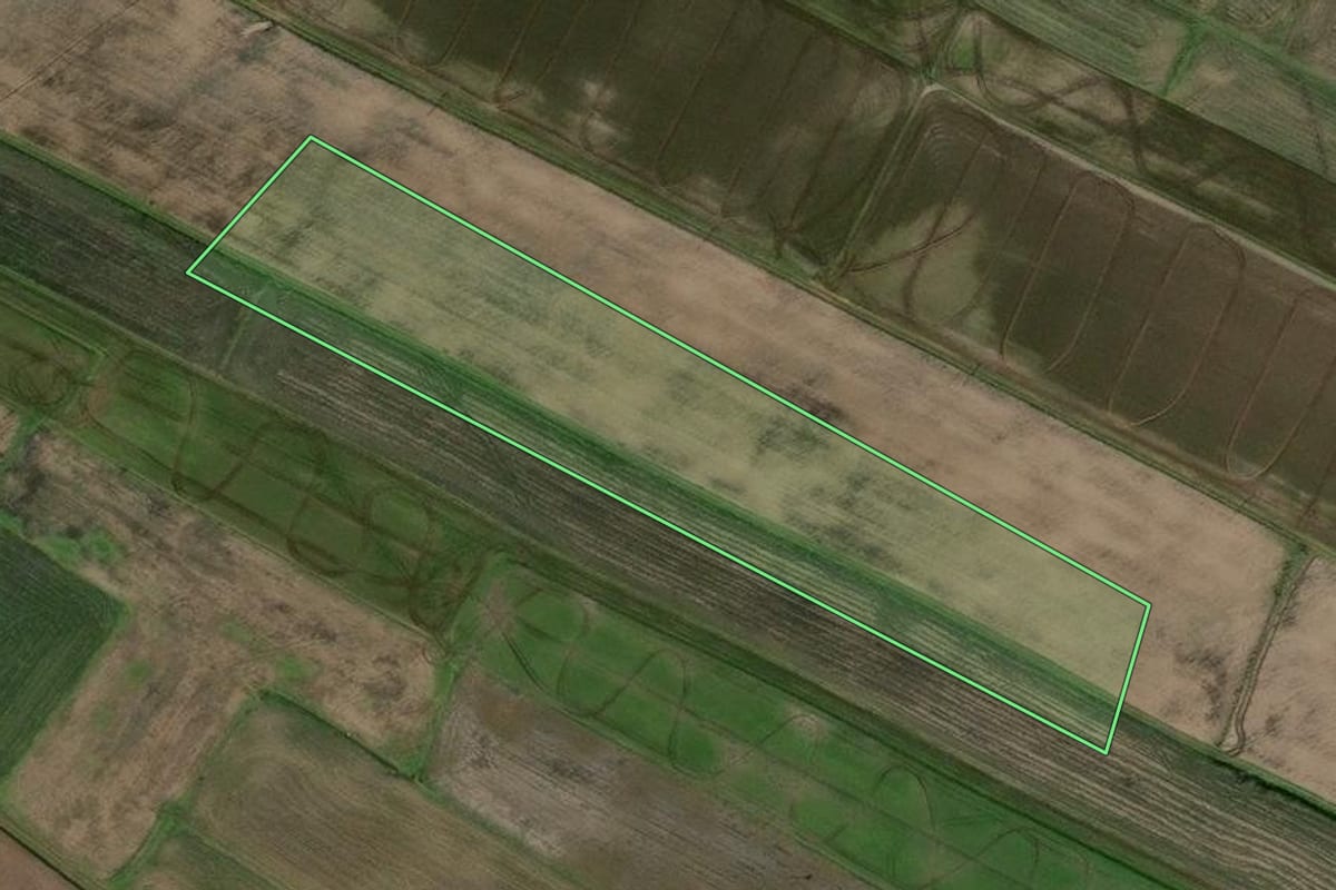 Imagem de satélite do imóvel rural em Dona Francisca (RS), com o contorno declarado no CAR desenhado por cima.