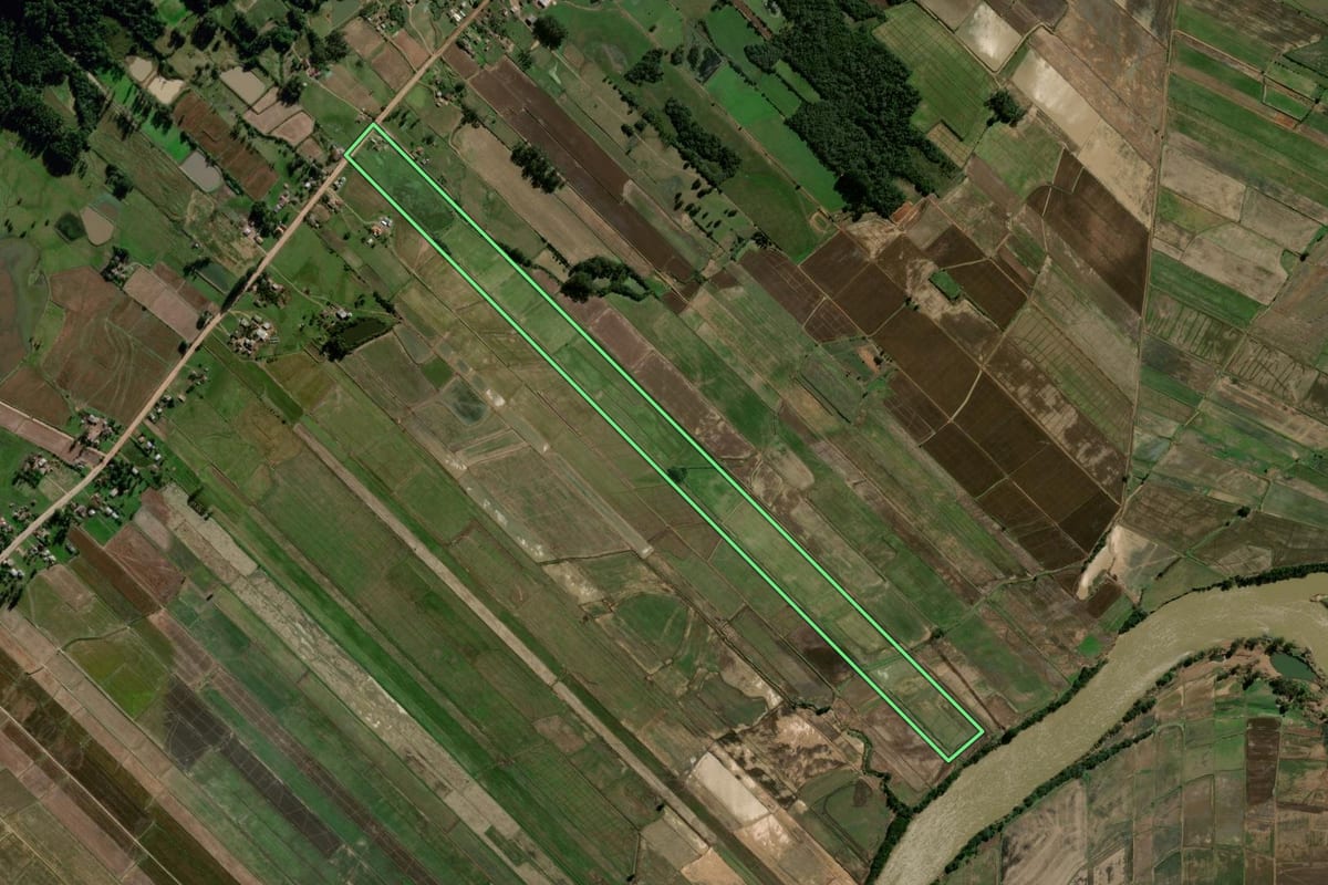 Imagem de satélite do imóvel rural em Dona Francisca (RS), com o contorno declarado no CAR desenhado por cima.