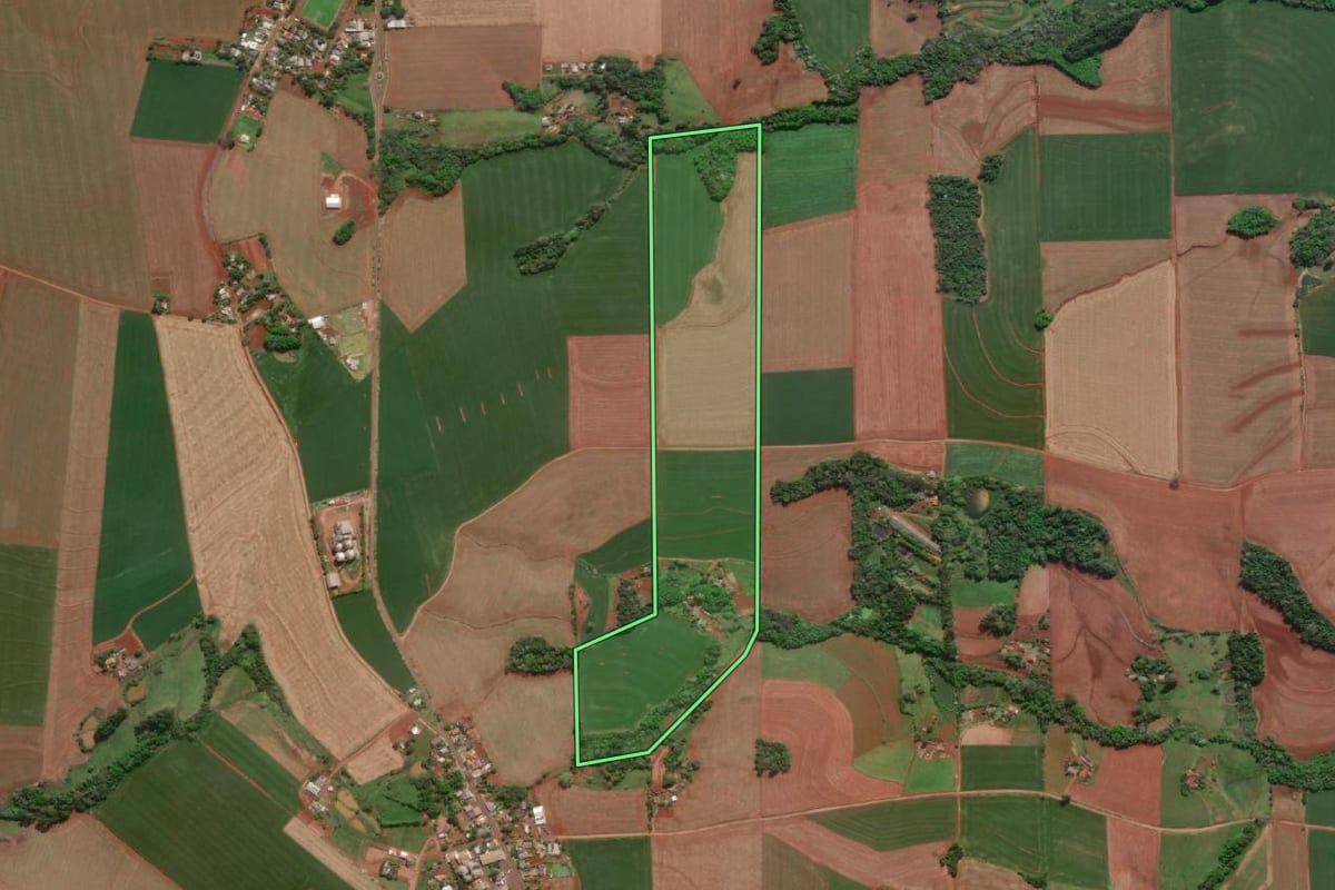 Imagem de satélite do imóvel rural em Doutor Maurício Cardoso (RS), com o contorno declarado no CAR desenhado por cima.