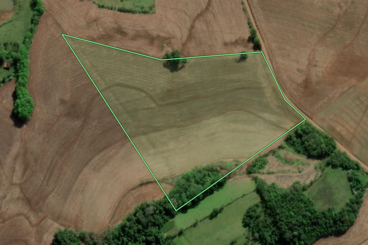 Imagem de satélite do imóvel rural em Doutor Maurício Cardoso (RS), com o contorno declarado no CAR desenhado por cima.