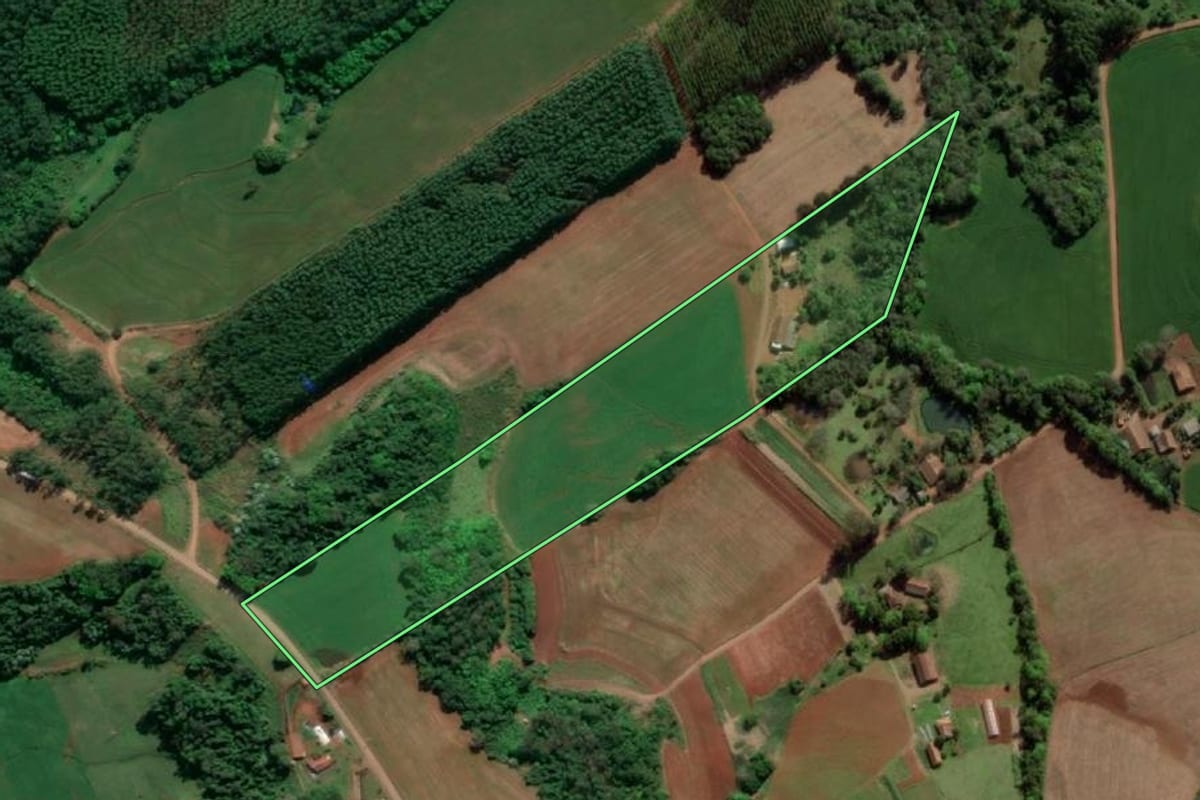 Imagem de satélite do imóvel rural em Doutor Maurício Cardoso (RS), com o contorno declarado no CAR desenhado por cima.