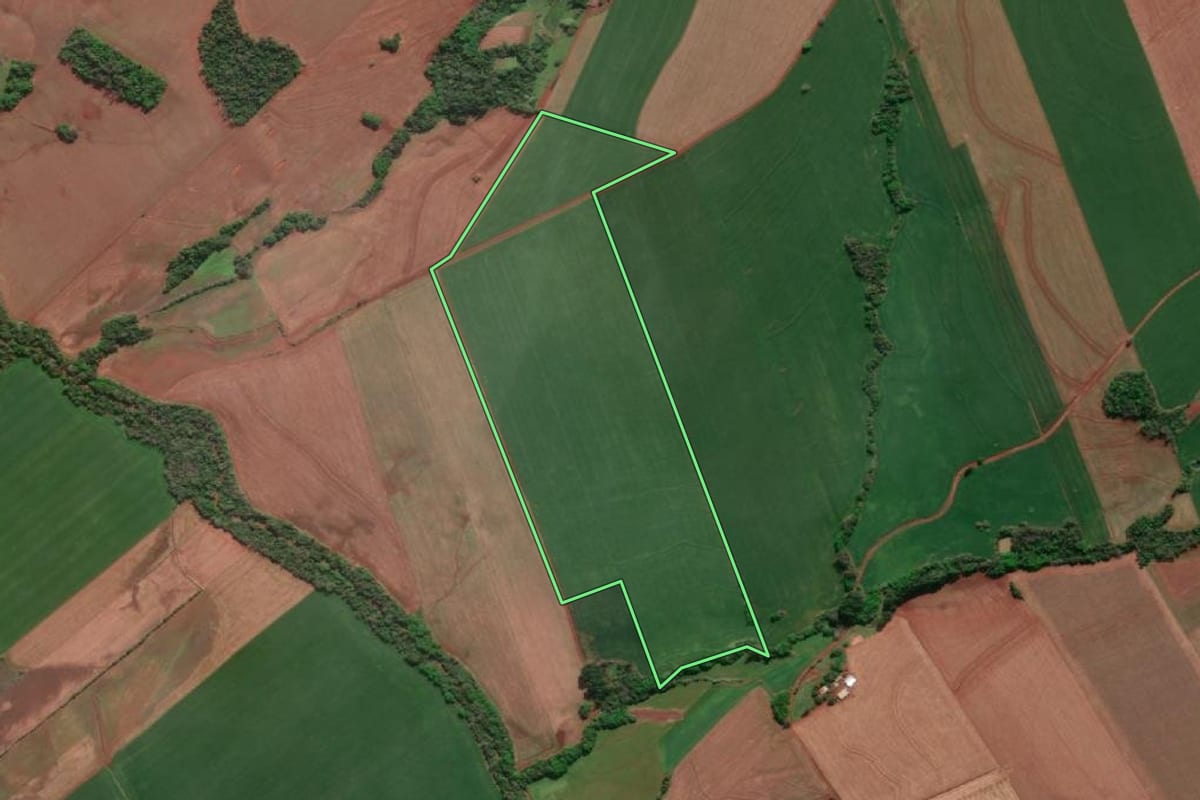 Imagem de satélite do imóvel rural em Doutor Maurício Cardoso (RS), com o contorno declarado no CAR desenhado por cima.