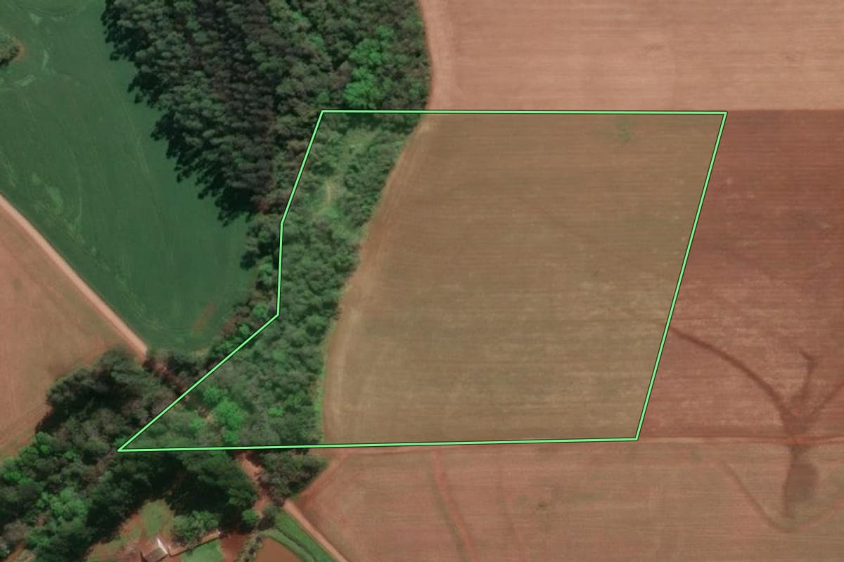 Imagem de satélite do imóvel rural em Doutor Maurício Cardoso (RS), com o contorno declarado no CAR desenhado por cima.