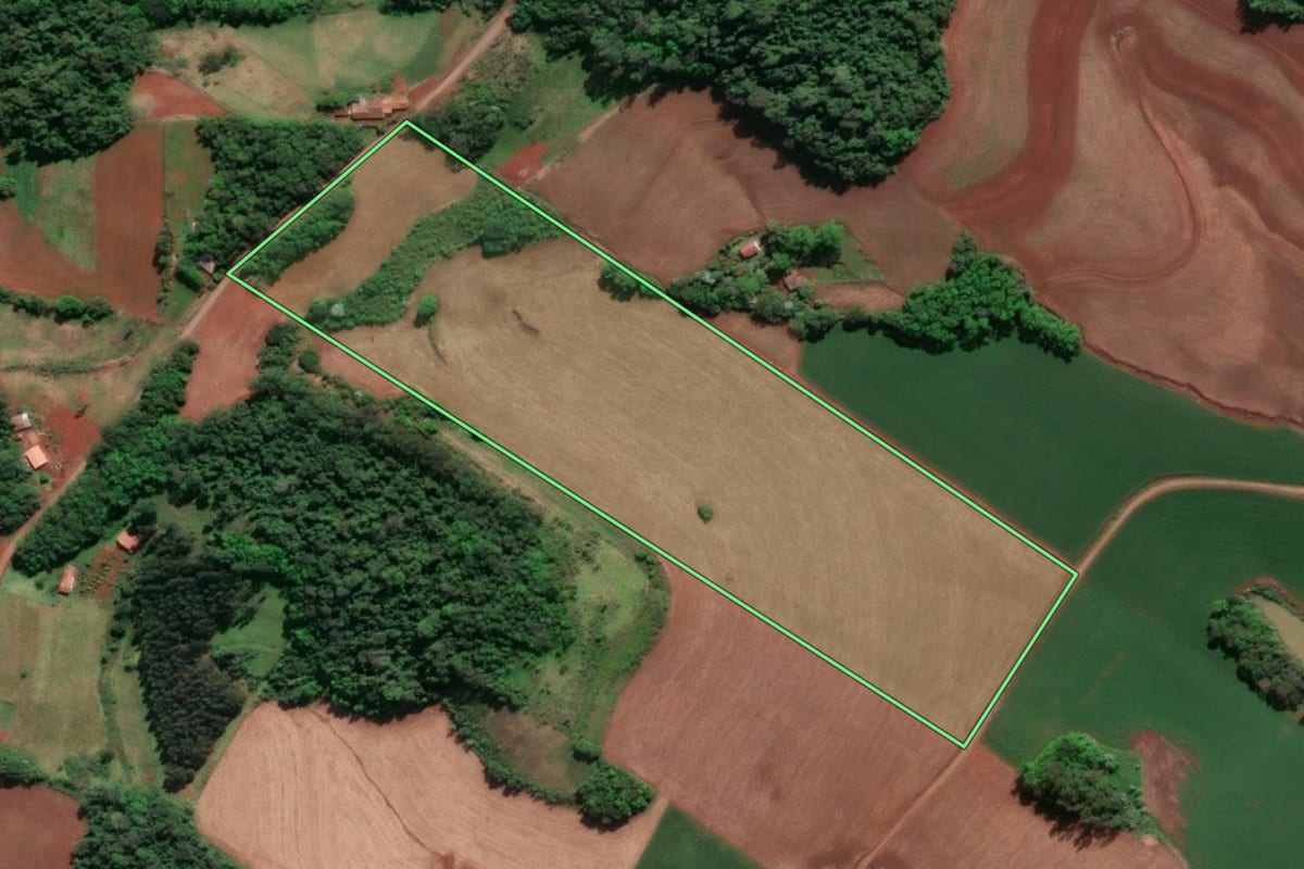 Imagem de satélite do imóvel rural em Doutor Maurício Cardoso (RS), com o contorno declarado no CAR desenhado por cima.