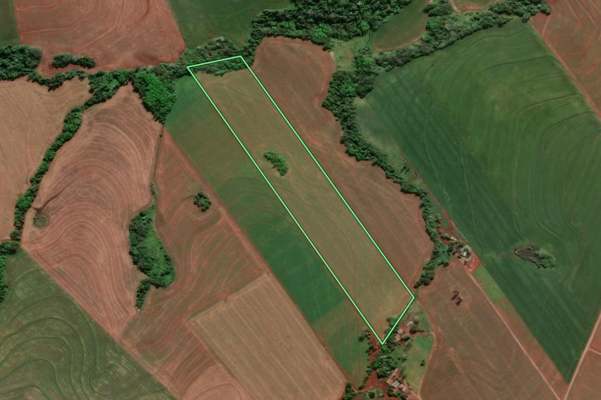 Imagem de satélite do imóvel rural em Doutor Maurício Cardoso (RS), com o contorno declarado no CAR desenhado por cima.
