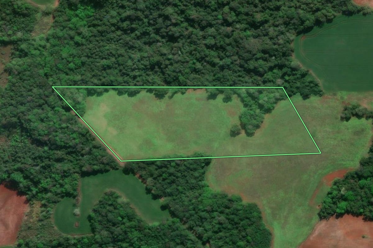 Imagem de satélite do imóvel rural em Doutor Maurício Cardoso (RS), com o contorno declarado no CAR desenhado por cima.