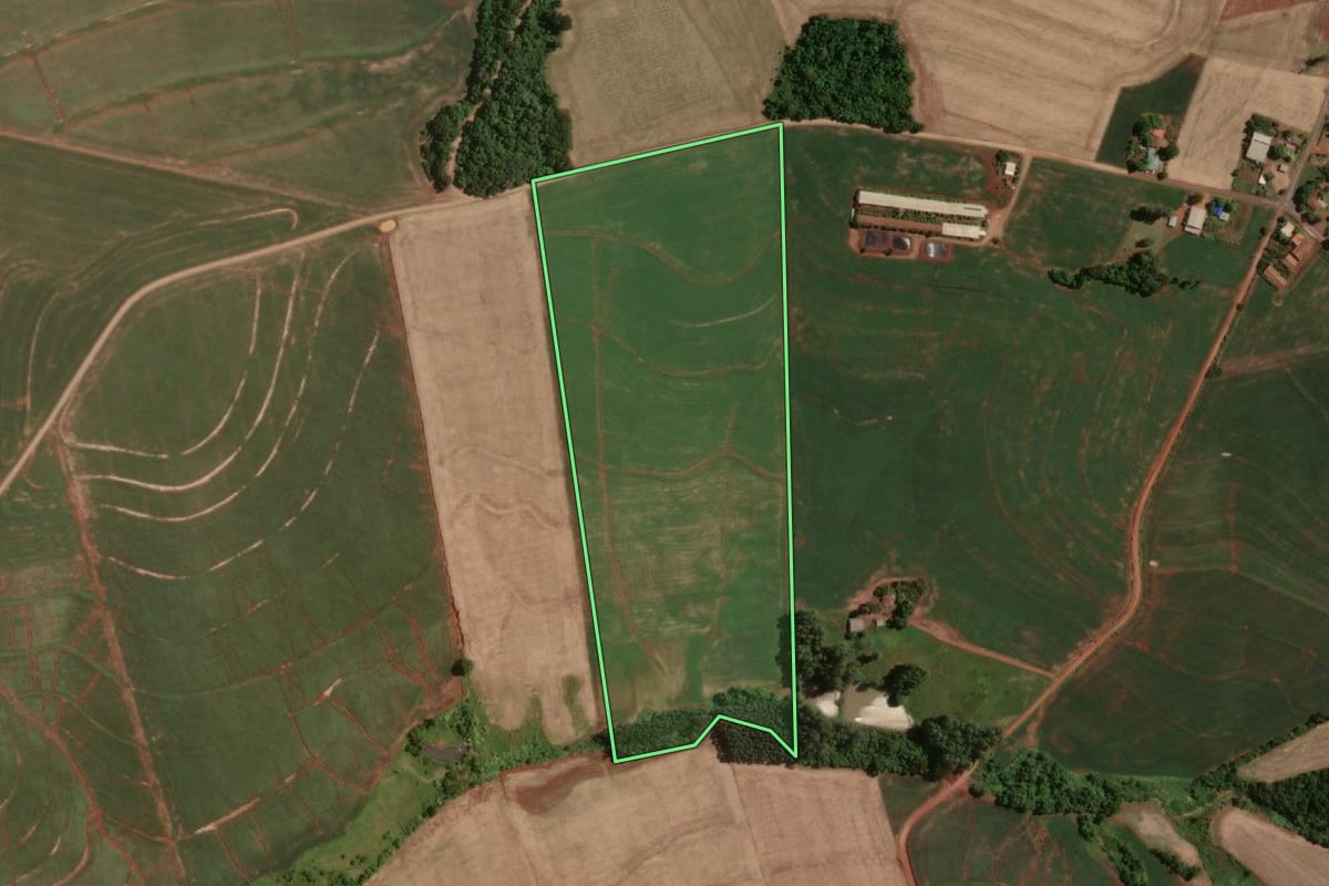 Imagem de satélite do imóvel rural em Doutor Maurício Cardoso (RS), com o contorno declarado no CAR desenhado por cima.
