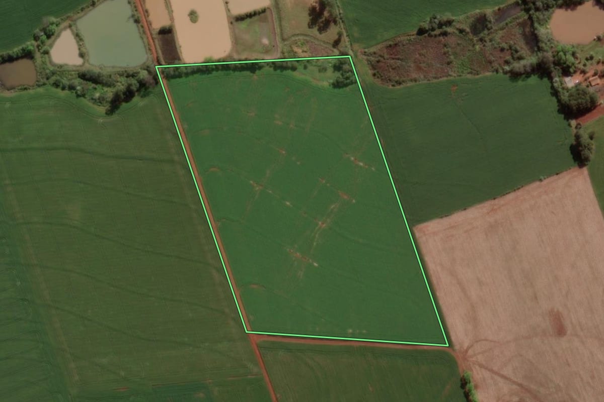 Imagem de satélite do imóvel rural em Doutor Maurício Cardoso (RS), com o contorno declarado no CAR desenhado por cima.