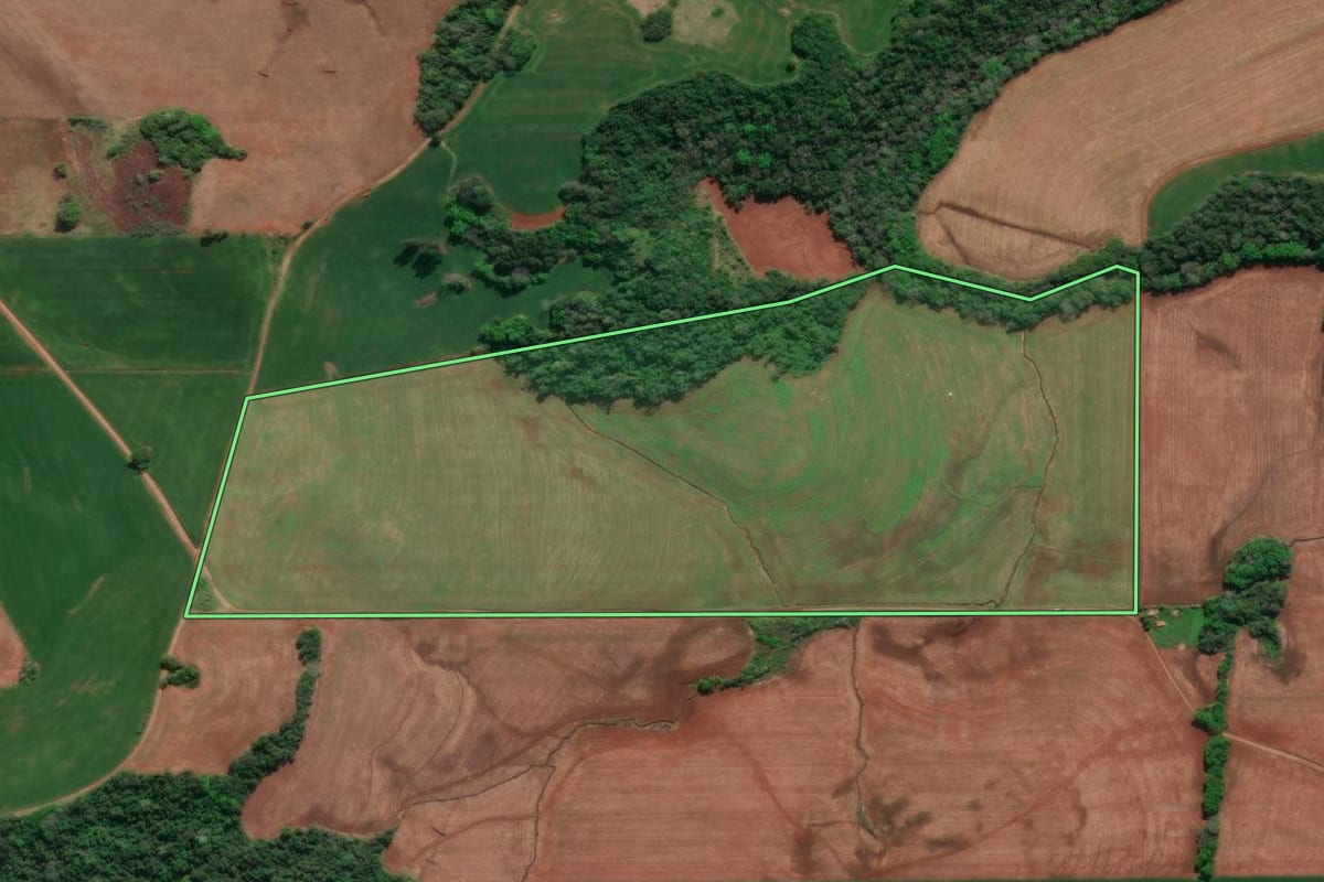 Imagem de satélite do imóvel rural em Doutor Maurício Cardoso (RS), com o contorno declarado no CAR desenhado por cima.