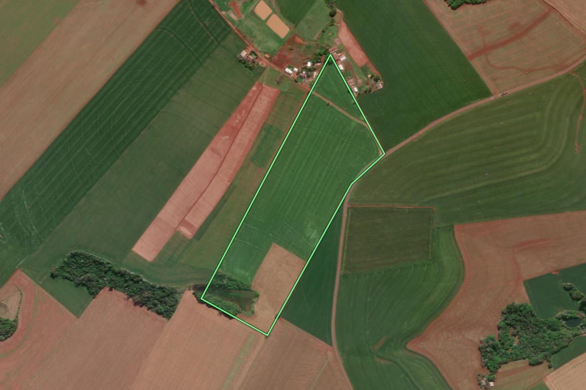 Imagem de satélite do imóvel rural em Doutor Maurício Cardoso (RS), com o contorno declarado no CAR desenhado por cima.
