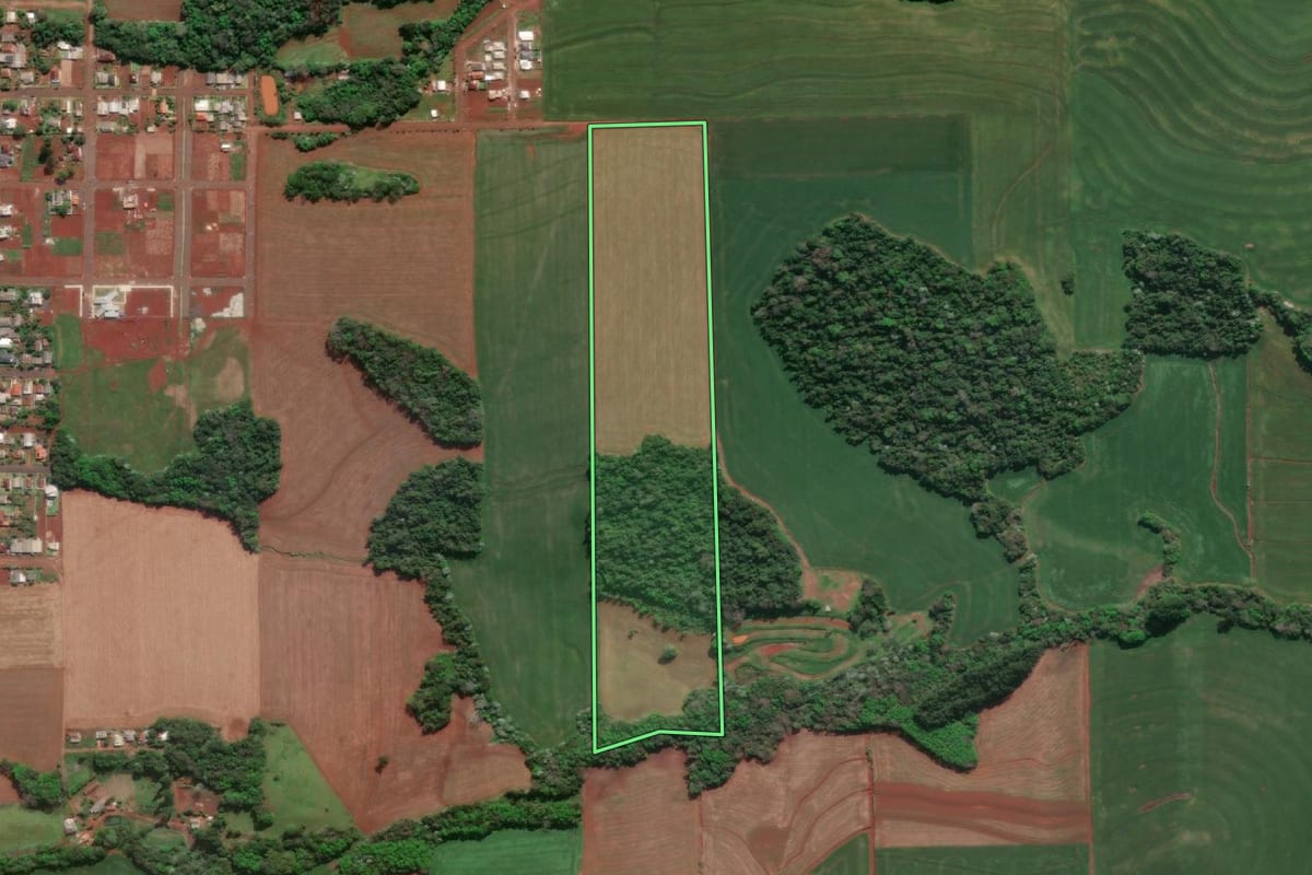 Imagem de satélite do imóvel rural em Doutor Maurício Cardoso (RS), com o contorno declarado no CAR desenhado por cima.