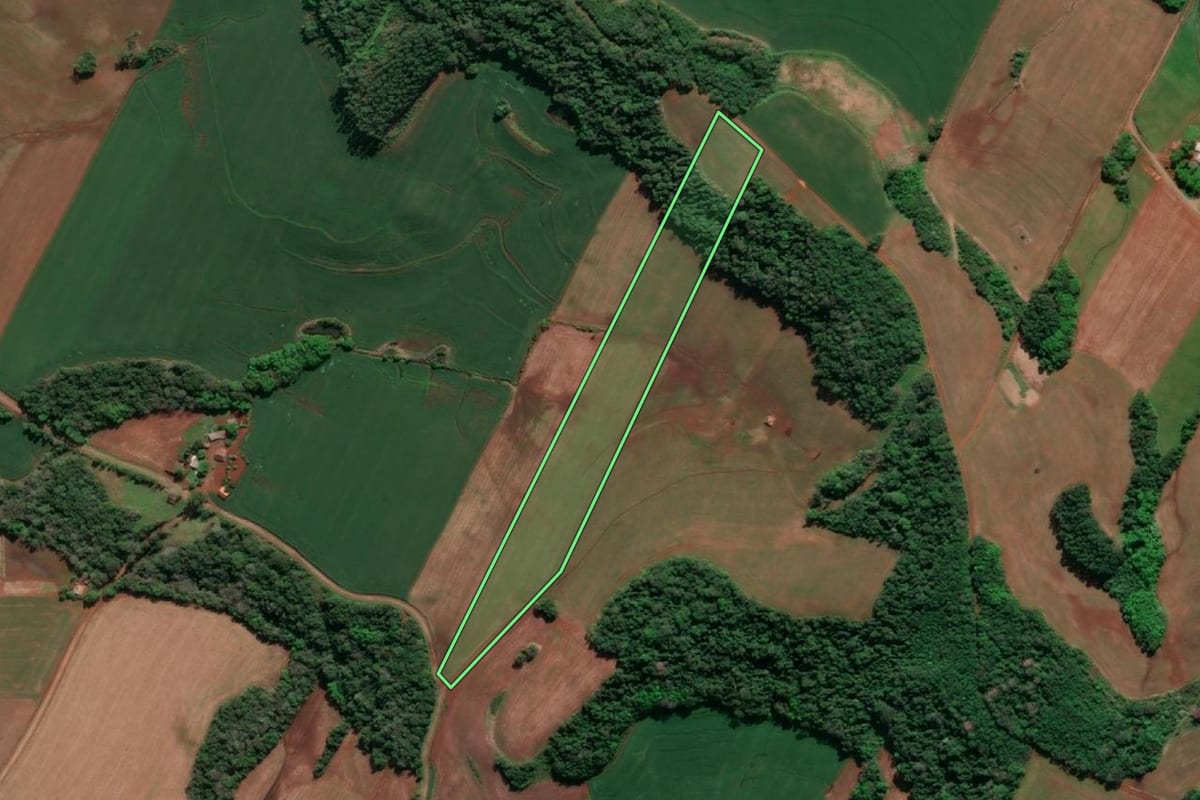 Imagem de satélite do imóvel rural em Doutor Maurício Cardoso (RS), com o contorno declarado no CAR desenhado por cima.