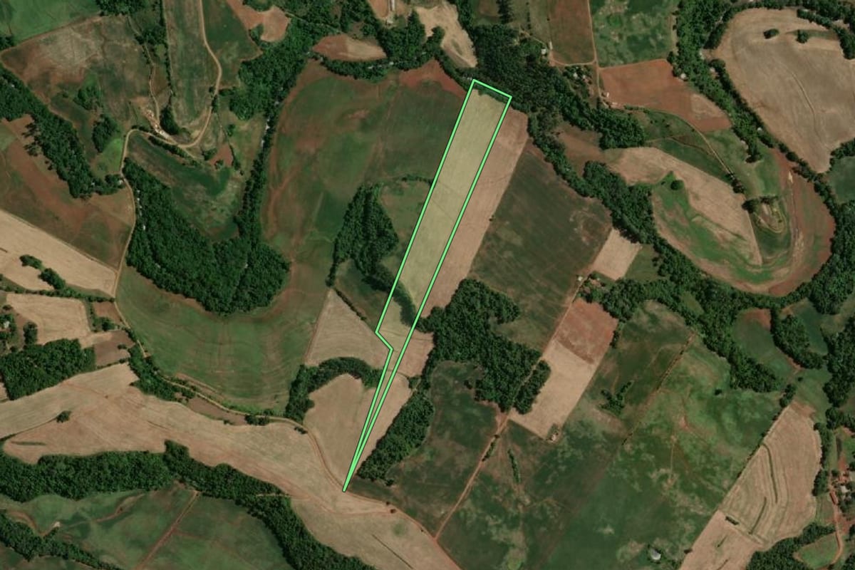 Imagem de satélite do imóvel rural em Doutor Maurício Cardoso (RS), com o contorno declarado no CAR desenhado por cima.