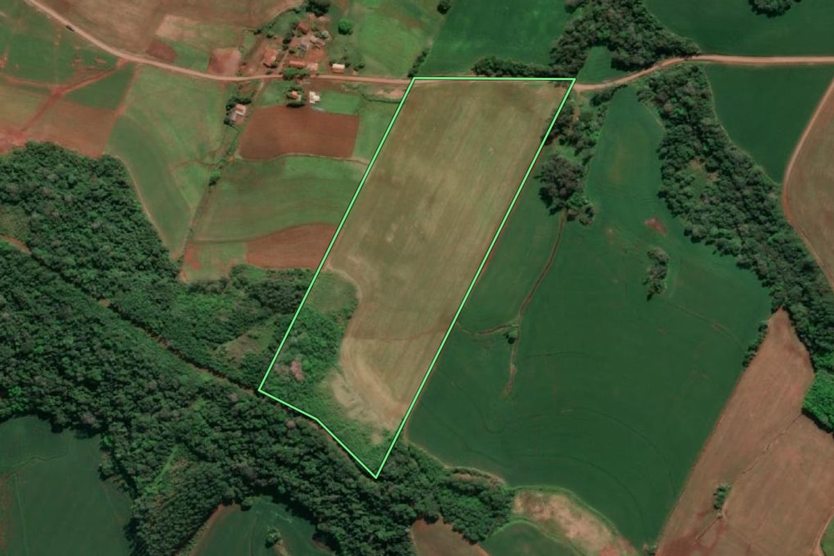 Imagem de satélite do imóvel rural em Doutor Maurício Cardoso (RS), com o contorno declarado no CAR desenhado por cima.