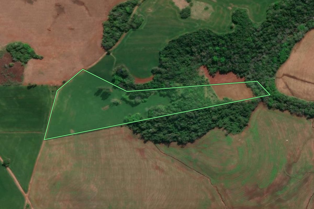 Imagem de satélite do imóvel rural em Doutor Maurício Cardoso (RS), com o contorno declarado no CAR desenhado por cima.