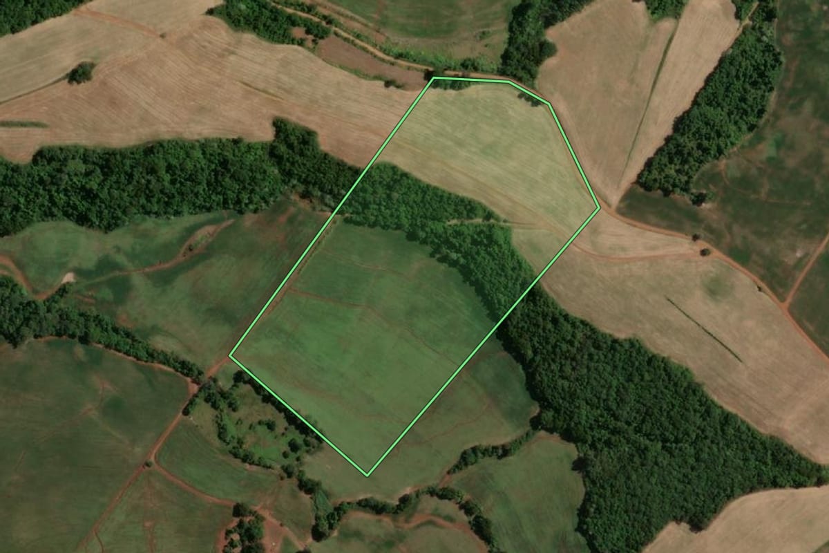 Imagem de satélite do imóvel rural em Doutor Maurício Cardoso (RS), com o contorno declarado no CAR desenhado por cima.