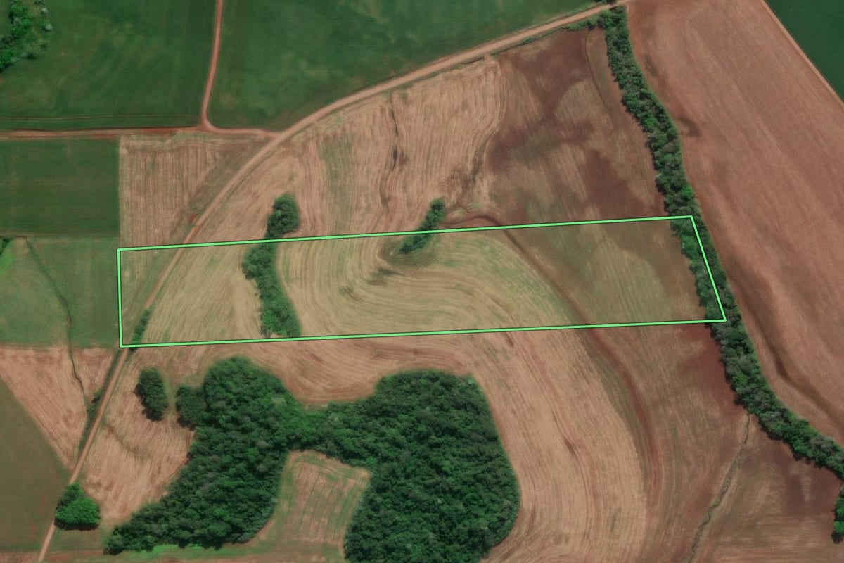 Imagem de satélite do imóvel rural em Doutor Maurício Cardoso (RS), com o contorno declarado no CAR desenhado por cima.