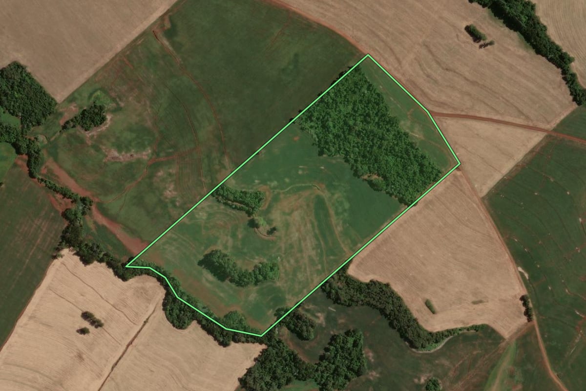 Imagem de satélite do imóvel rural em Doutor Maurício Cardoso (RS), com o contorno declarado no CAR desenhado por cima.