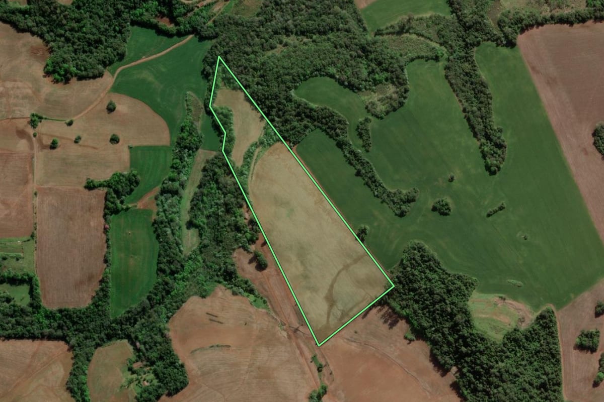 Imagem de satélite do imóvel rural em Doutor Maurício Cardoso (RS), com o contorno declarado no CAR desenhado por cima.