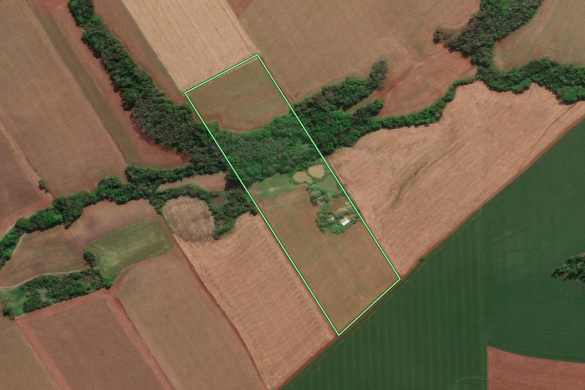 Imagem de satélite do imóvel rural em Doutor Maurício Cardoso (RS), com o contorno declarado no CAR desenhado por cima.