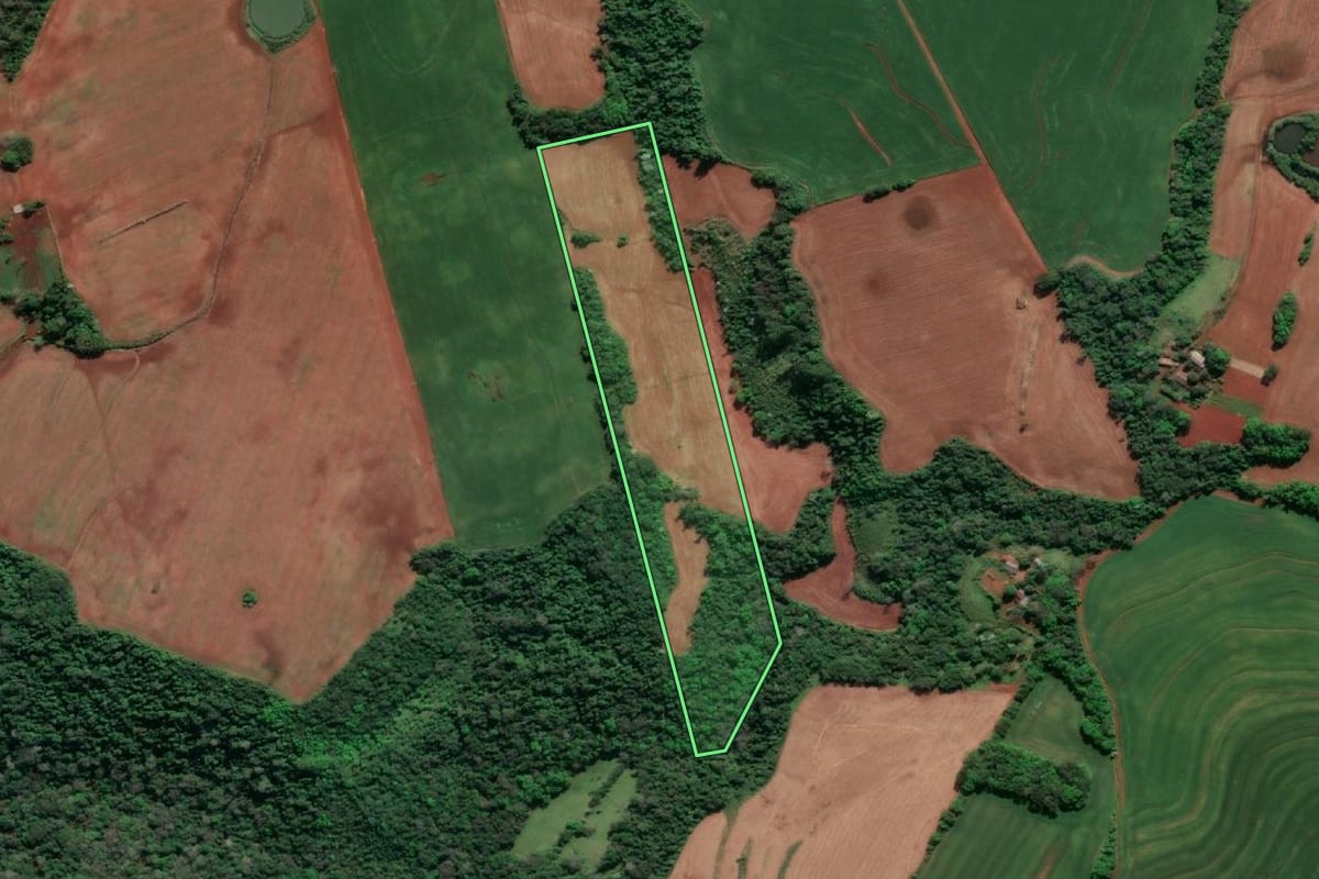 Imagem de satélite do imóvel rural em Doutor Maurício Cardoso (RS), com o contorno declarado no CAR desenhado por cima.