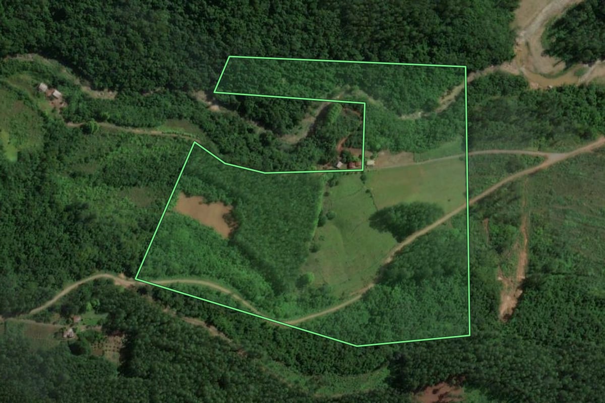 Imagem de satélite do imóvel rural em Doutor Ricardo (RS), com o contorno declarado no CAR desenhado por cima.