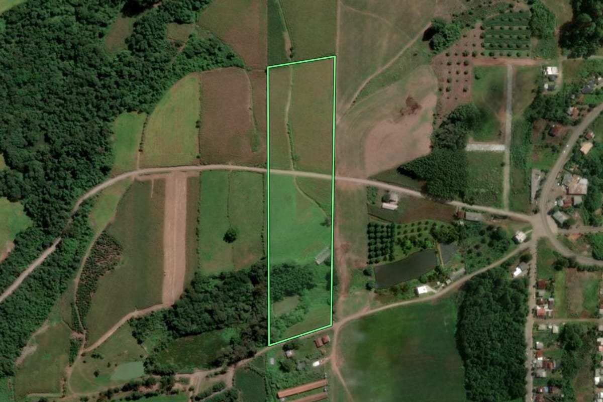 Imagem de satélite do imóvel rural em Doutor Ricardo (RS), com o contorno declarado no CAR desenhado por cima.