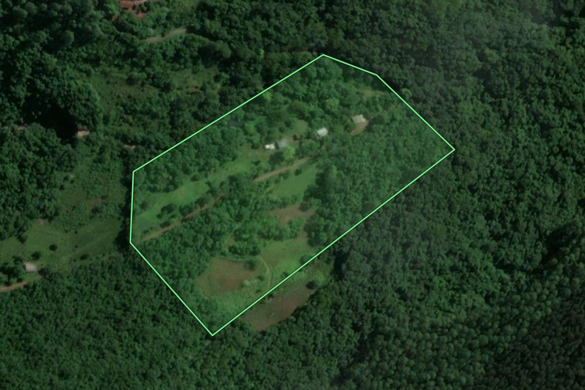 Imagem de satélite do imóvel rural em Doutor Ricardo (RS), com o contorno declarado no CAR desenhado por cima.