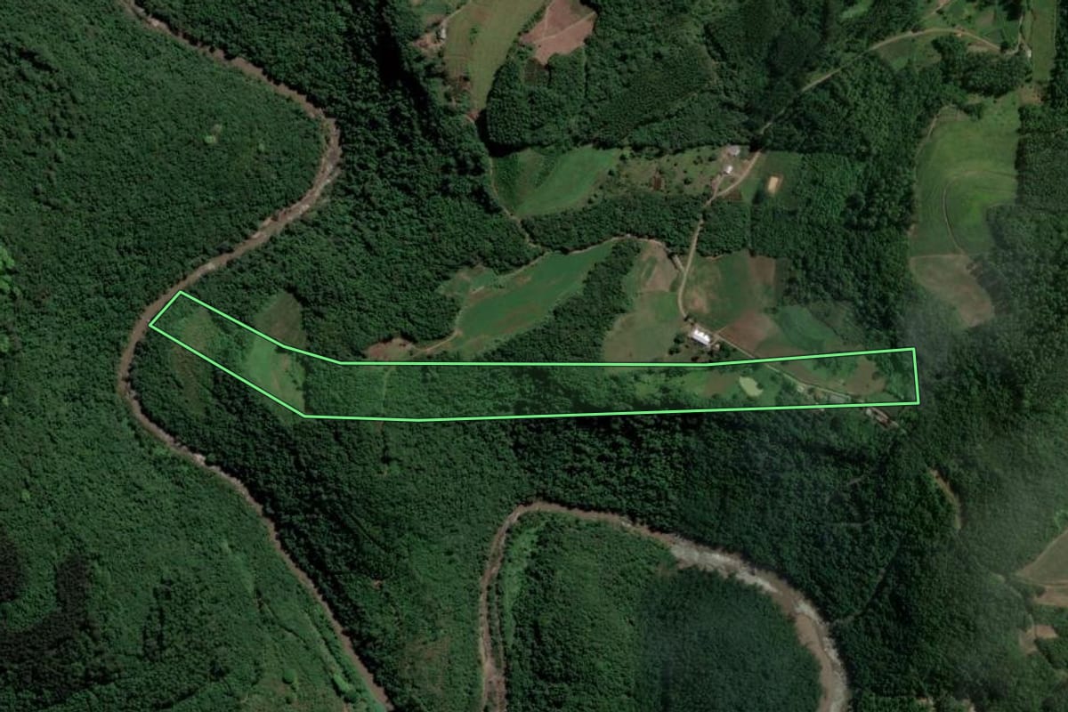 Imagem de satélite do imóvel rural em Doutor Ricardo (RS), com o contorno declarado no CAR desenhado por cima.