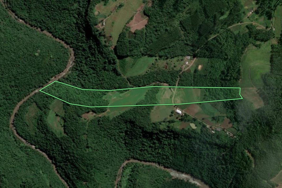 Imagem de satélite do imóvel rural em Doutor Ricardo (RS), com o contorno declarado no CAR desenhado por cima.