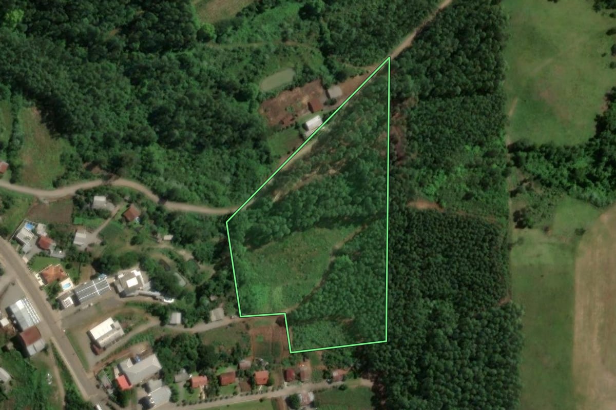 Imagem de satélite do imóvel rural em Doutor Ricardo (RS), com o contorno declarado no CAR desenhado por cima.