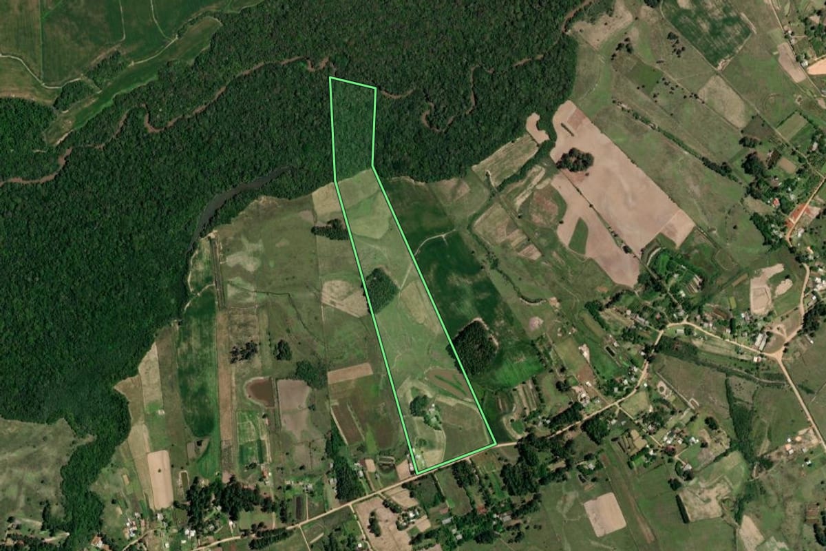Imagem de satélite do imóvel rural em Eldorado do Sul (RS), com o contorno declarado no CAR desenhado por cima.
