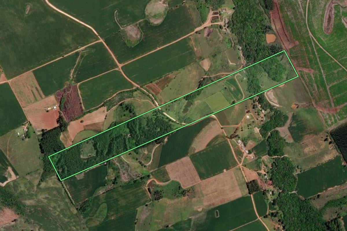 Imagem de satélite do imóvel rural em Eldorado do Sul (RS), com o contorno declarado no CAR desenhado por cima.