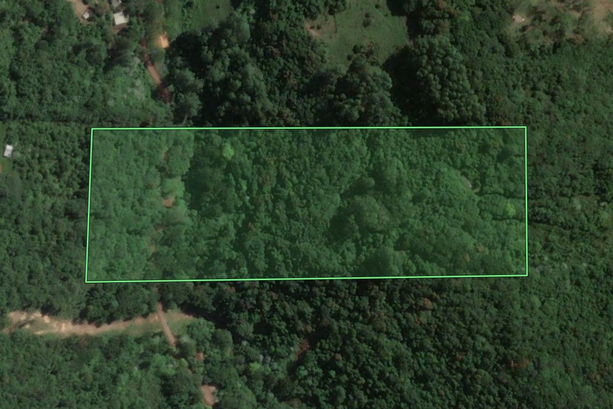 Imagem de satélite do imóvel rural em Encantado (RS), com o contorno declarado no CAR desenhado por cima.
