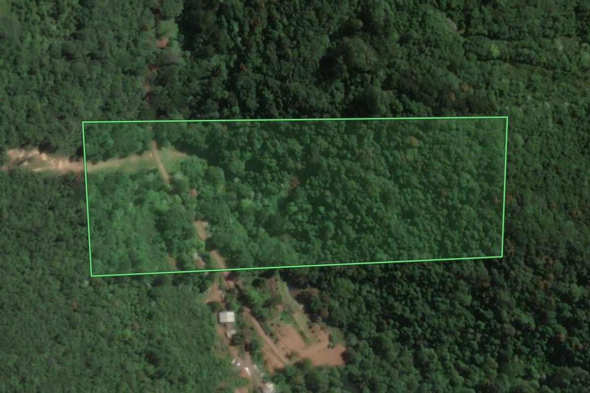 Imagem de satélite do imóvel rural em Encantado (RS), com o contorno declarado no CAR desenhado por cima.
