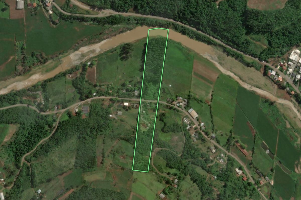 Imagem de satélite do imóvel rural em Encantado (RS), com o contorno declarado no CAR desenhado por cima.