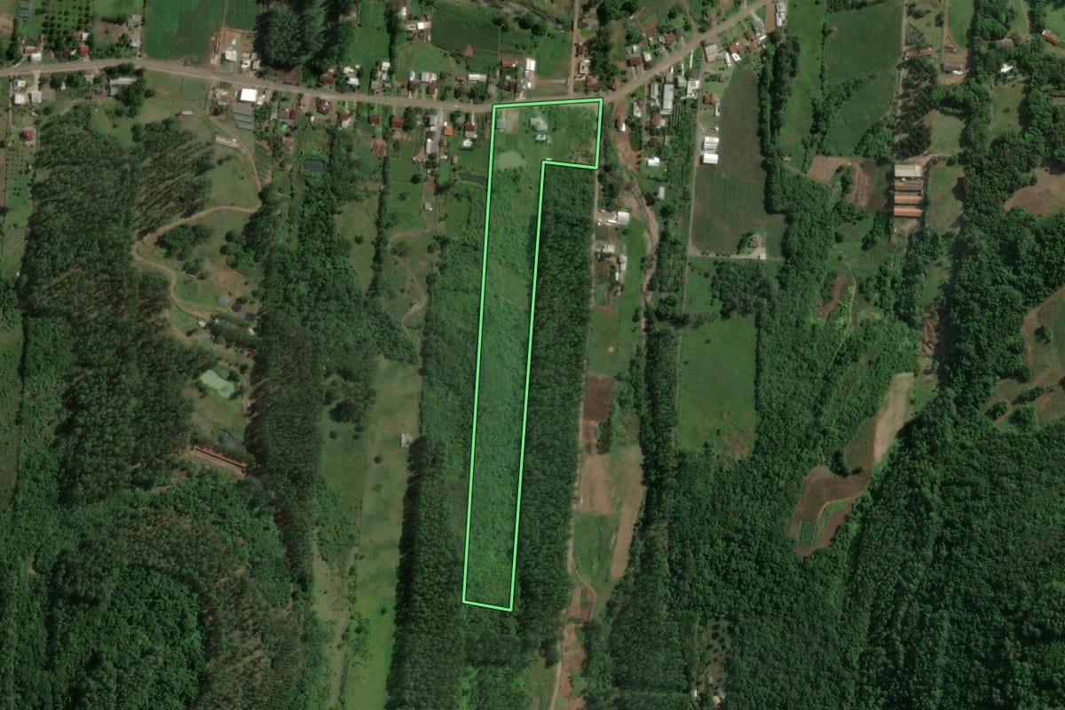 Imagem de satélite do imóvel rural em Encantado (RS), com o contorno declarado no CAR desenhado por cima.