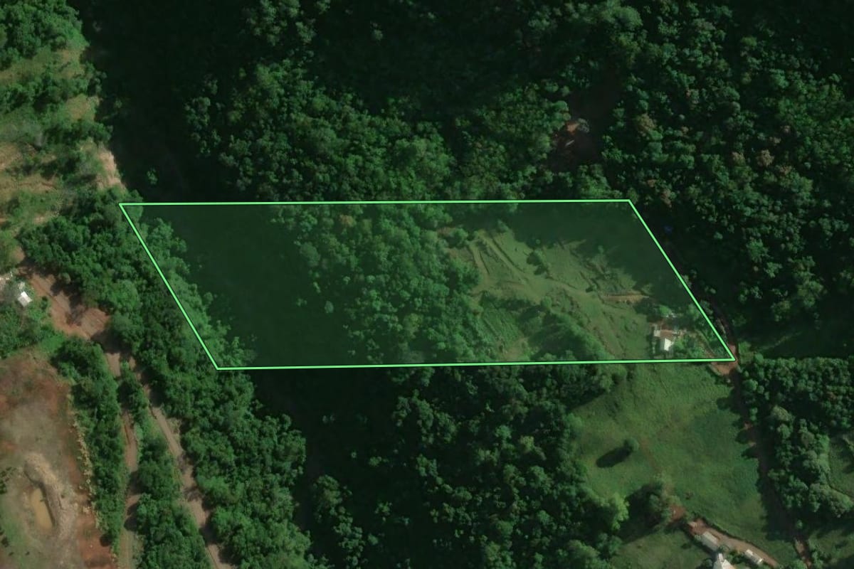 Imagem de satélite do imóvel rural em Encantado (RS), com o contorno declarado no CAR desenhado por cima.