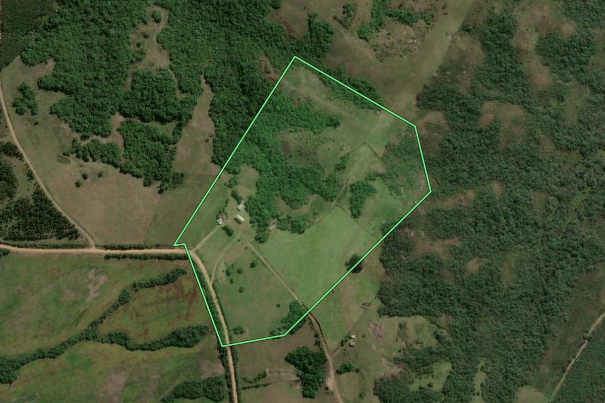 Imagem de satélite do imóvel rural em Encruzilhada do Sul (RS), com o contorno declarado no CAR desenhado por cima.